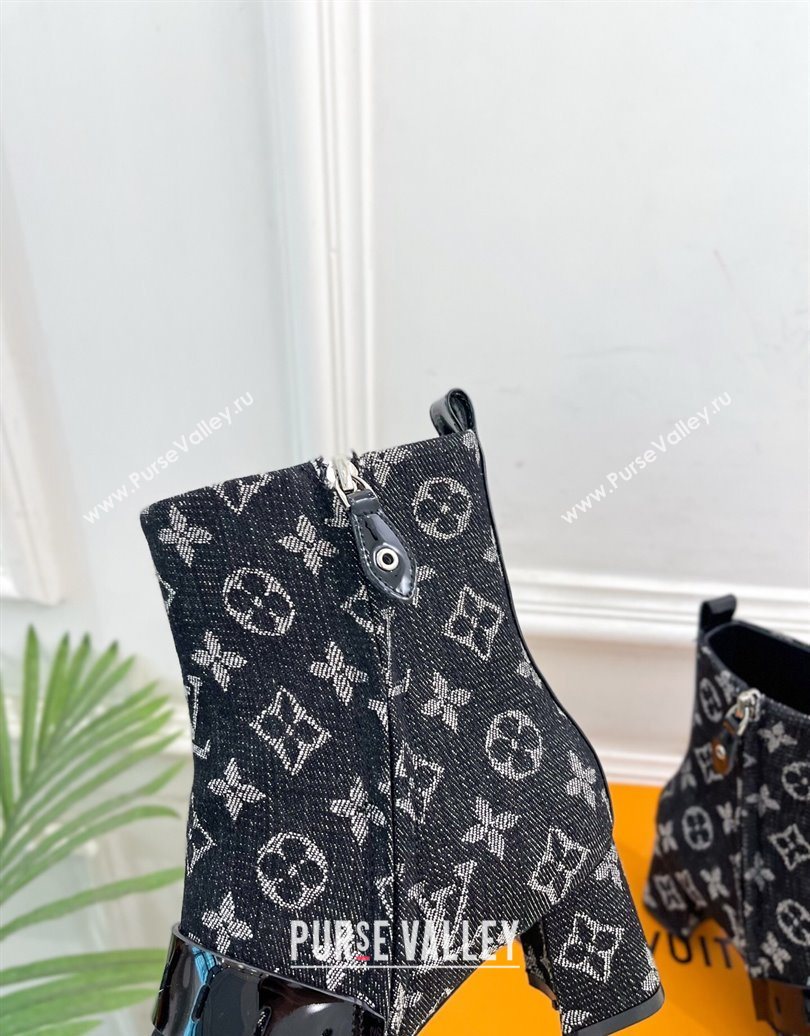 Louis Vuitton Fusee Heel Ankle Boots 5cm in Monogram Denim with Buckle Strap Black 2025 (MD-251022012)