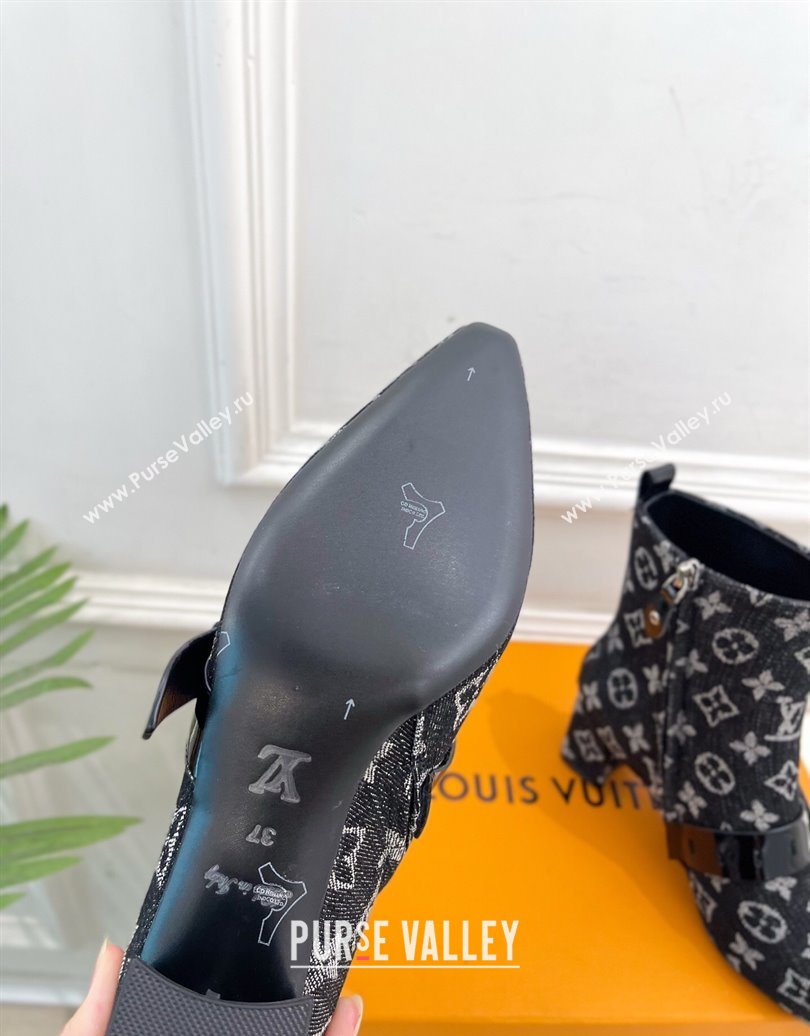 Louis Vuitton Fusee Heel Ankle Boots 5cm in Monogram Denim with Buckle Strap Black 2025 (MD-251022012)