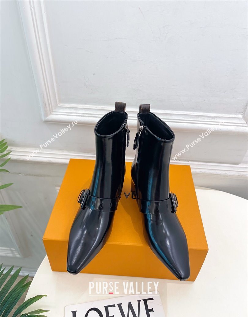 Louis Vuitton Fusee Heel Ankle Boots 5cm in Patent Leather with Buckle Strap Black 2025 (MD-251022009)