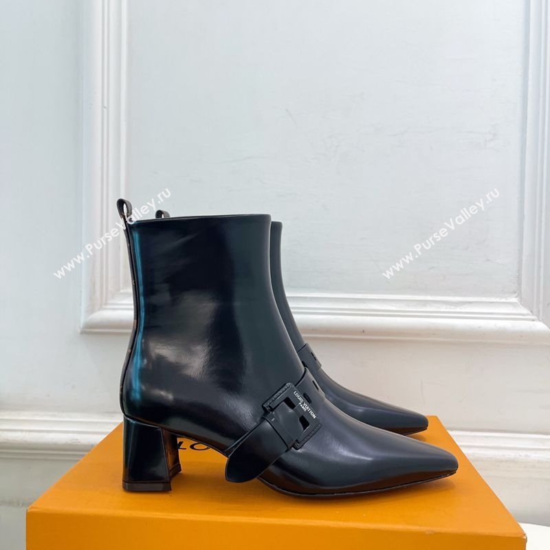 Louis Vuitton Fusee Heel Ankle Boots 5cm in Patent Leather with Buckle Strap Black 2025 (MD-251022009)