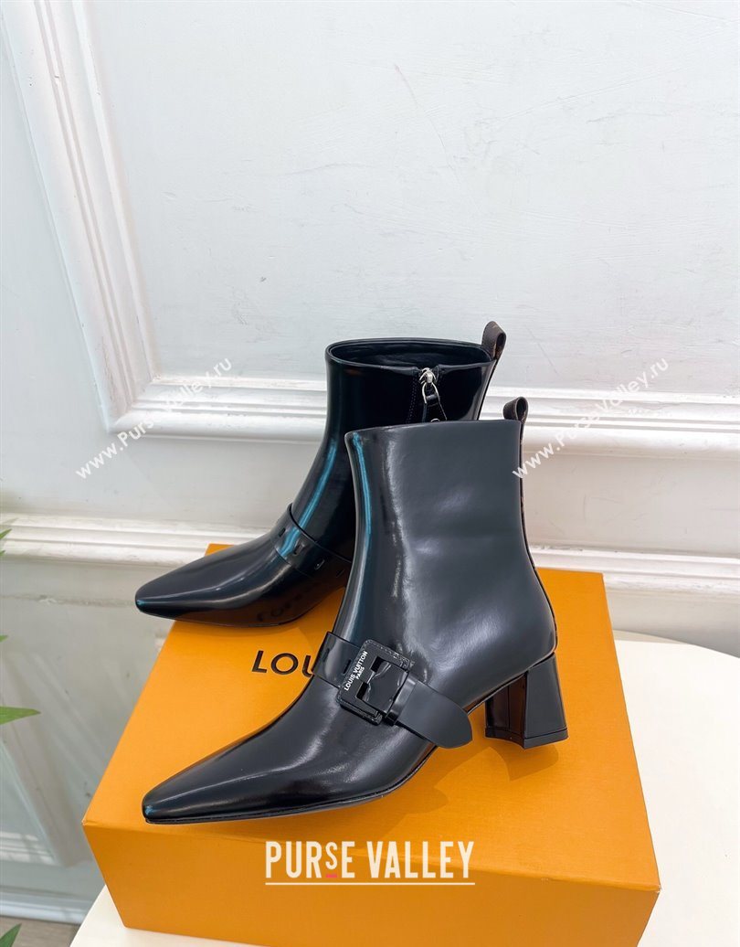 Louis Vuitton Fusee Heel Ankle Boots 5cm in Patent Leather with Buckle Strap Black 2025 (MD-251022009)