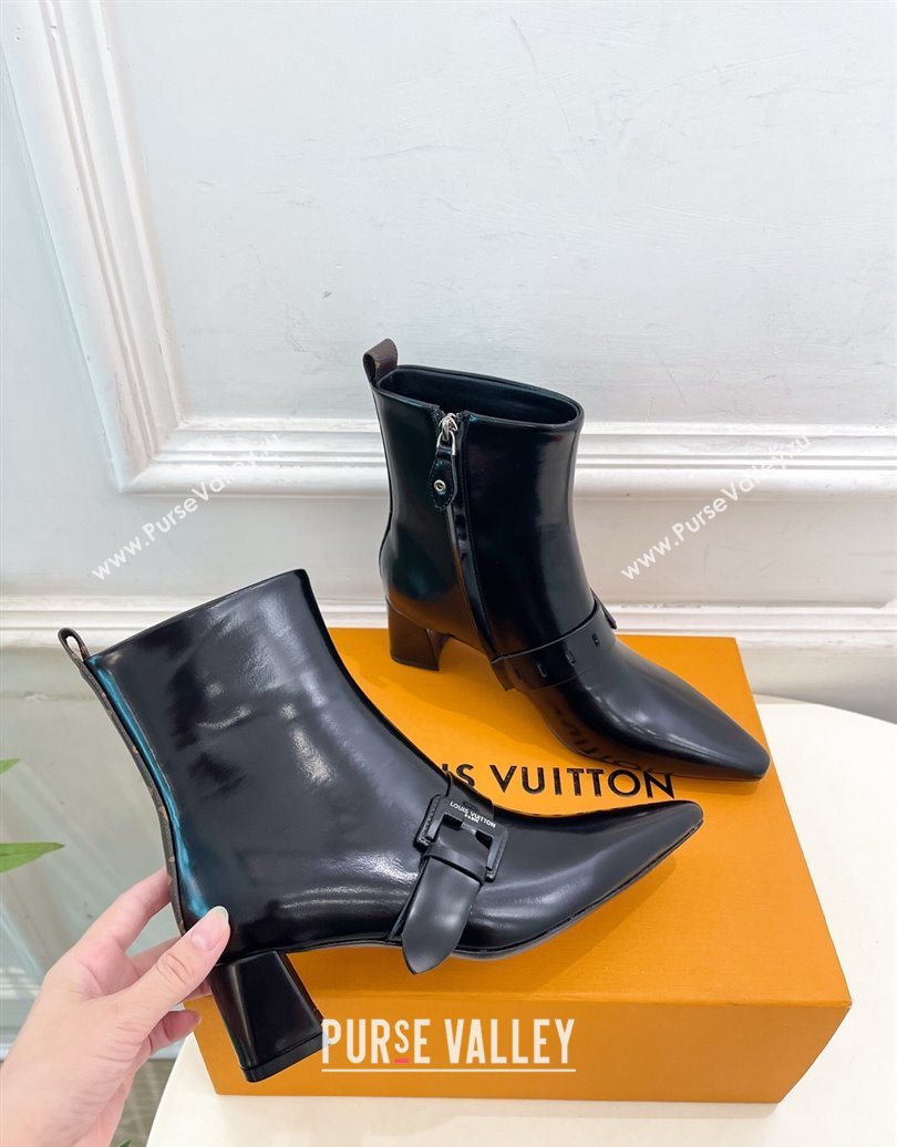 Louis Vuitton Fusee Heel Ankle Boots 5cm in Patent Leather with Buckle Strap Black 2025 (MD-251022009)