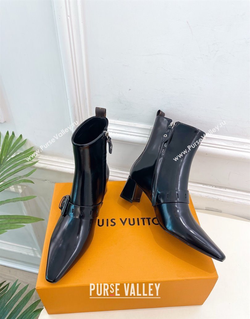 Louis Vuitton Fusee Heel Ankle Boots 5cm in Patent Leather with Buckle Strap Black 2025 (MD-251022009)