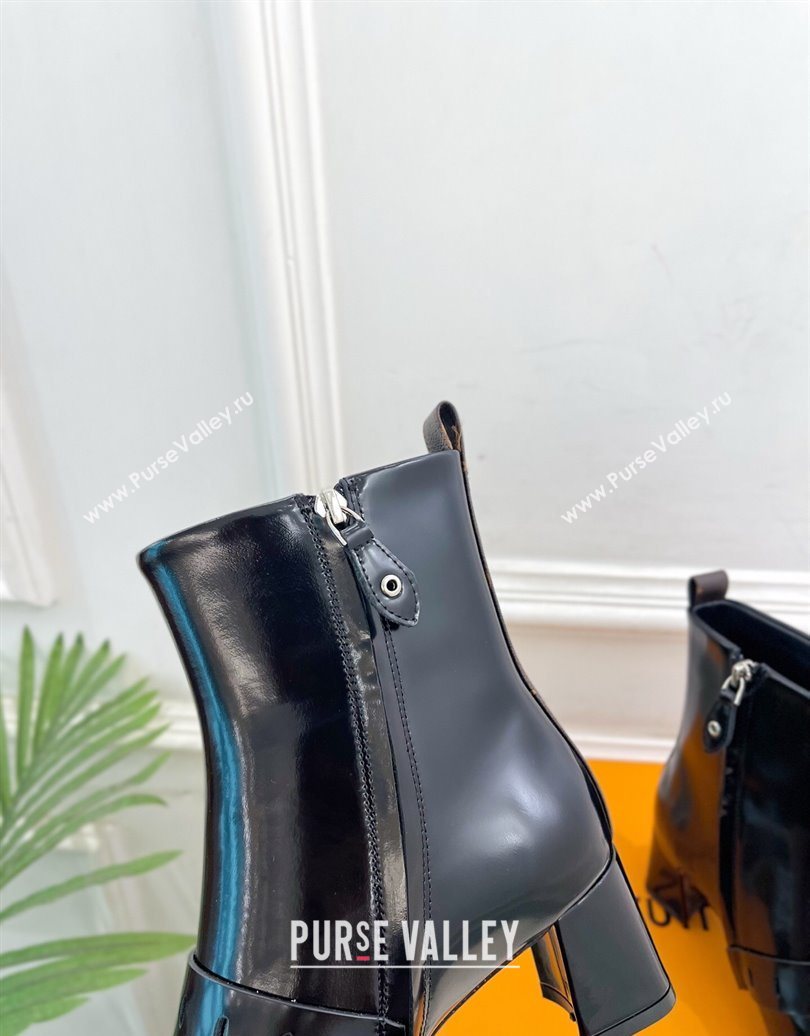 Louis Vuitton Fusee Heel Ankle Boots 5cm in Patent Leather with Buckle Strap Black 2025 (MD-251022009)