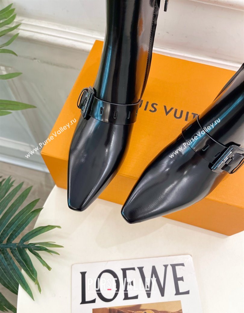 Louis Vuitton Fusee Heel Ankle Boots 5cm in Patent Leather with Buckle Strap Black 2025 (MD-251022009)