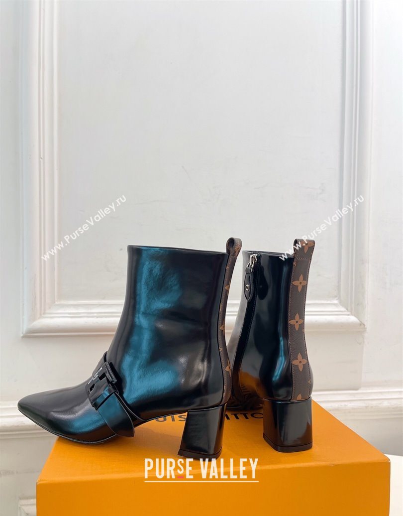 Louis Vuitton Fusee Heel Ankle Boots 5cm in Patent Leather with Buckle Strap Black 2025 (MD-251022009)