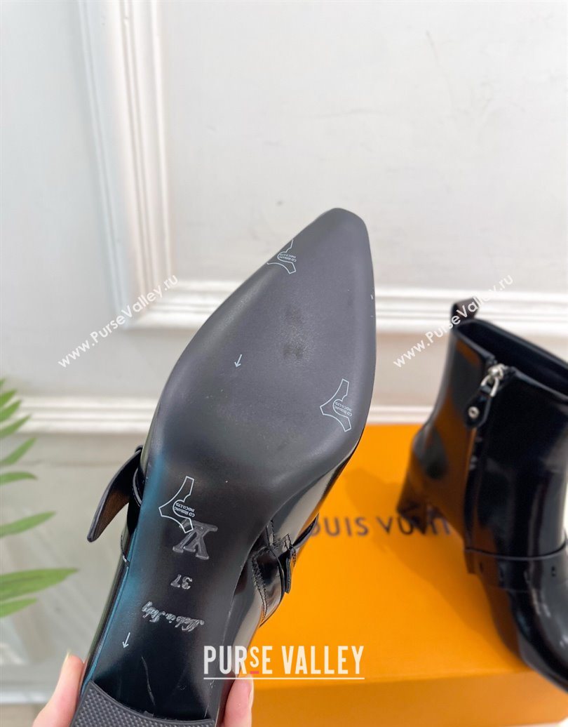 Louis Vuitton Fusee Heel Ankle Boots 5cm in Patent Leather with Buckle Strap Black 2025 (MD-251022009)