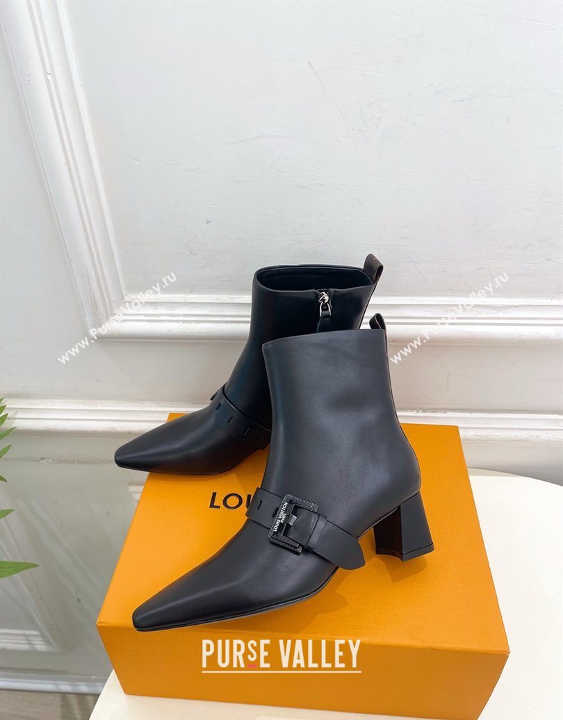 Louis Vuitton Fusee Heel Ankle Boots 5cm in Calf Leather with Buckle Strap Black 2025 (MD-251022007)
