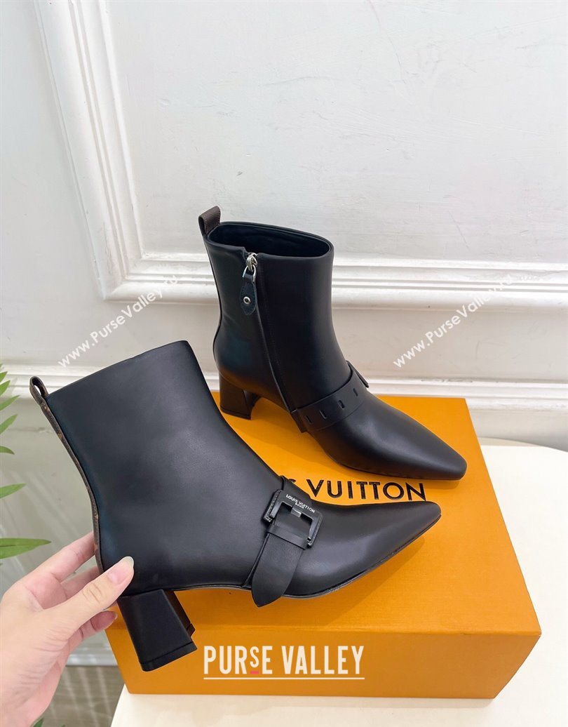 Louis Vuitton Fusee Heel Ankle Boots 5cm in Calf Leather with Buckle Strap Black 2025 (MD-251022007)