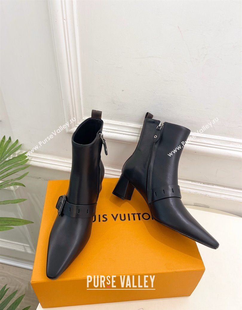 Louis Vuitton Fusee Heel Ankle Boots 5cm in Calf Leather with Buckle Strap Black 2025 (MD-251022007)