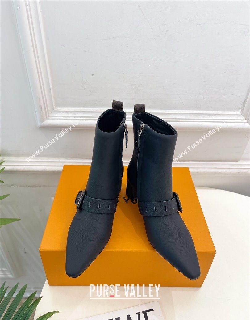 Louis Vuitton Fusee Heel Ankle Boots 5cm in Matte Leather with Buckle Strap Black 2025 (MD-251022008)