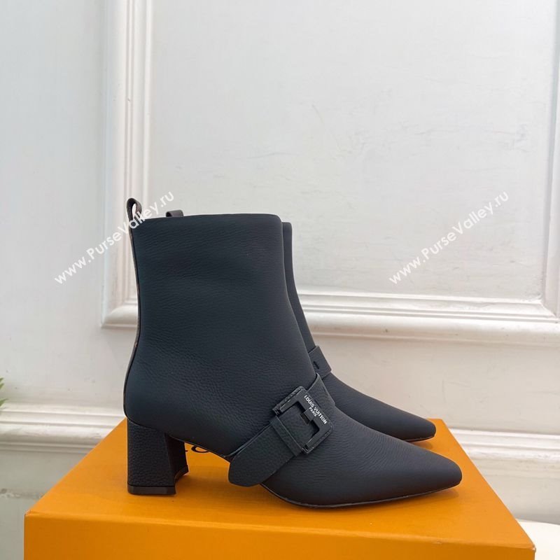 Louis Vuitton Fusee Heel Ankle Boots 5cm in Matte Leather with Buckle Strap Black 2025 (MD-251022008)