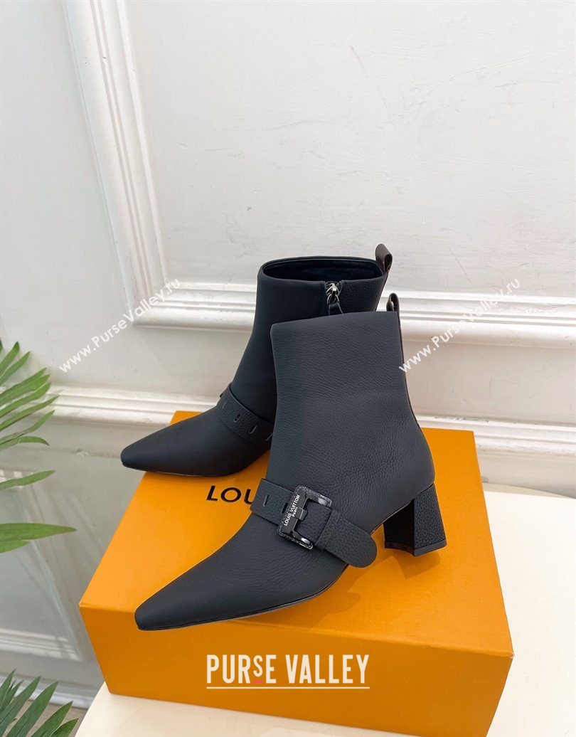Louis Vuitton Fusee Heel Ankle Boots 5cm in Matte Leather with Buckle Strap Black 2025 (MD-251022008)