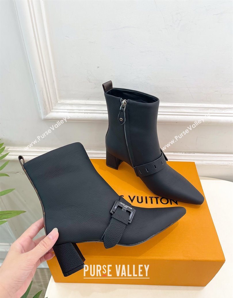 Louis Vuitton Fusee Heel Ankle Boots 5cm in Matte Leather with Buckle Strap Black 2025 (MD-251022008)