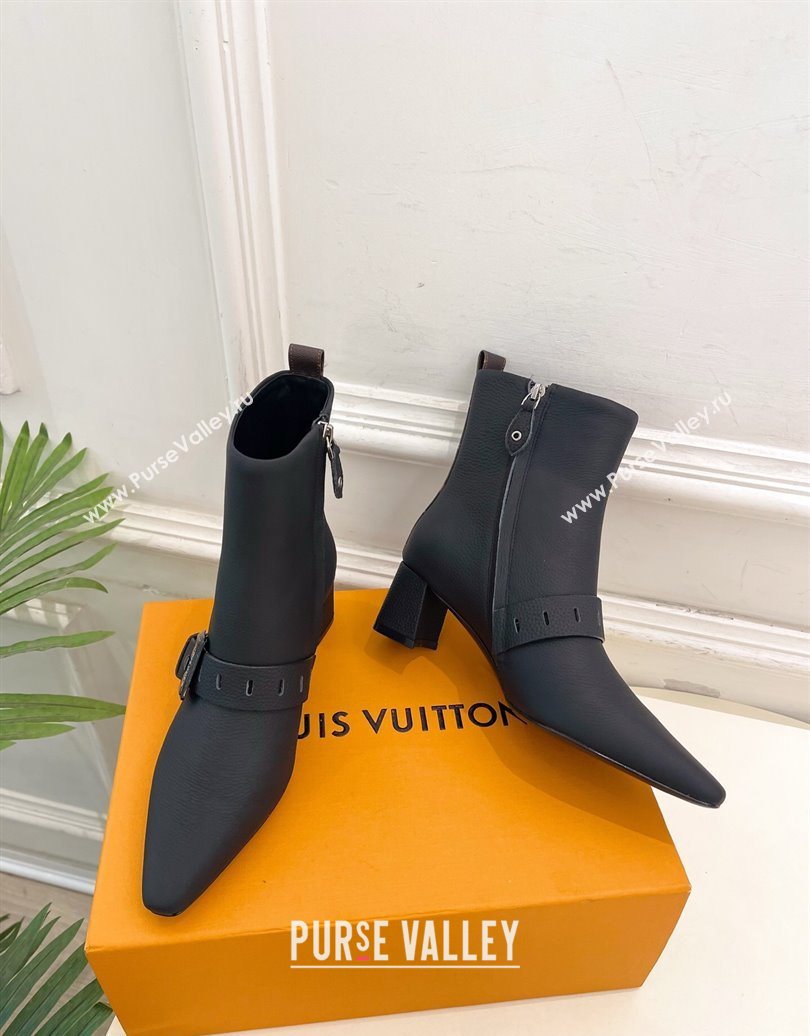 Louis Vuitton Fusee Heel Ankle Boots 5cm in Matte Leather with Buckle Strap Black 2025 (MD-251022008)