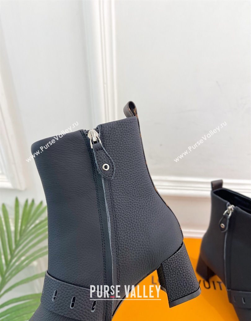 Louis Vuitton Fusee Heel Ankle Boots 5cm in Matte Leather with Buckle Strap Black 2025 (MD-251022008)