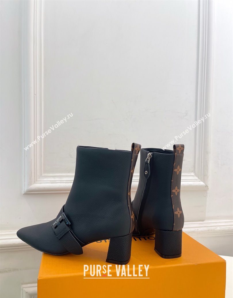 Louis Vuitton Fusee Heel Ankle Boots 5cm in Matte Leather with Buckle Strap Black 2025 (MD-251022008)