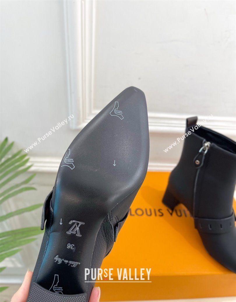 Louis Vuitton Fusee Heel Ankle Boots 5cm in Matte Leather with Buckle Strap Black 2025 (MD-251022008)