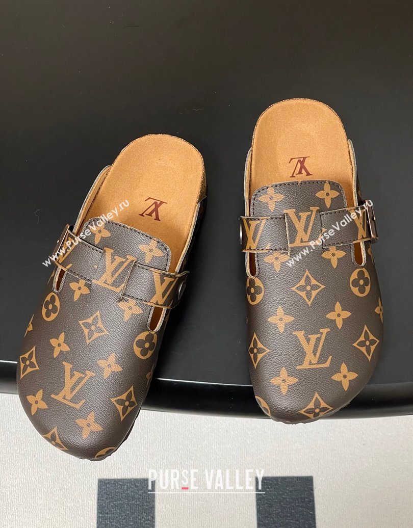 Louis Vuitton LV Cosy Flat Comfort Clog Mules with Buckle Strap in Monogram Canvas 2025 1022 (MD-251022110)