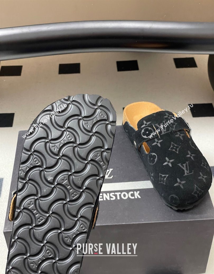 Louis Vuitton LV Cosy Flat Comfort Clog Mules with Buckle Strap in Monogram Suede Black 2025 1022 (MD-251022111)
