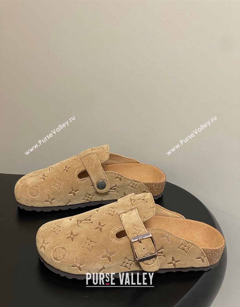 Louis Vuitton LV Cosy Flat Comfort Clog Mules with Buckle Strap in Monogram Suede Beige Yellow 2025 1022 (MD-251022112)