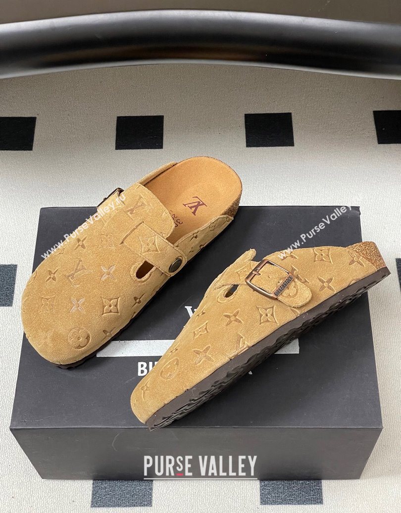 Louis Vuitton LV Cosy Flat Comfort Clog Mules with Buckle Strap in Monogram Suede Beige Yellow 2025 1022 (MD-251022112)