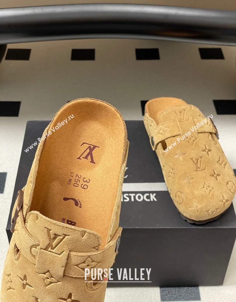 Louis Vuitton LV Cosy Flat Comfort Clog Mules with Buckle Strap in Monogram Suede Beige Yellow 2025 1022 (MD-251022112)