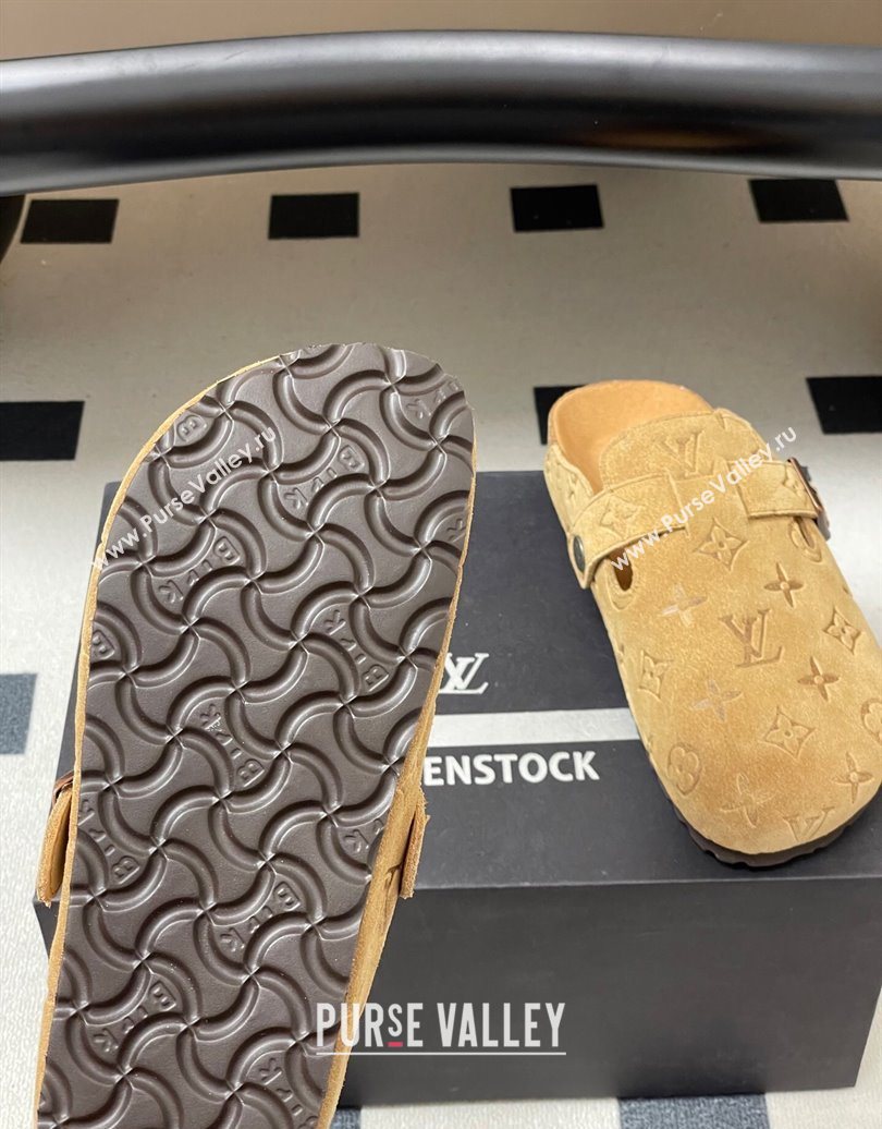 Louis Vuitton LV Cosy Flat Comfort Clog Mules with Buckle Strap in Monogram Suede Beige Yellow 2025 1022 (MD-251022112)