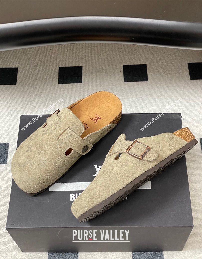 Louis Vuitton LV Cosy Flat Comfort Clog Mules with Buckle Strap in Monogram Suede Grey 2025 1022 (MD-251022113)