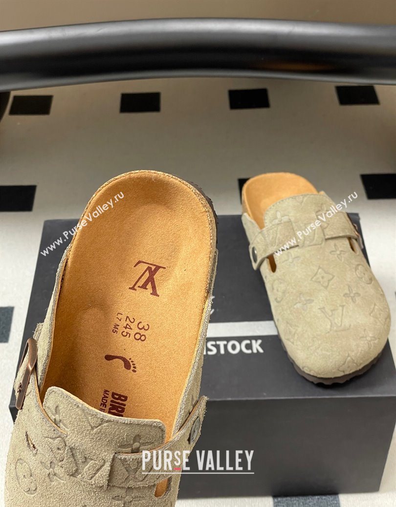 Louis Vuitton LV Cosy Flat Comfort Clog Mules with Buckle Strap in Monogram Suede Grey 2025 1022 (MD-251022113)