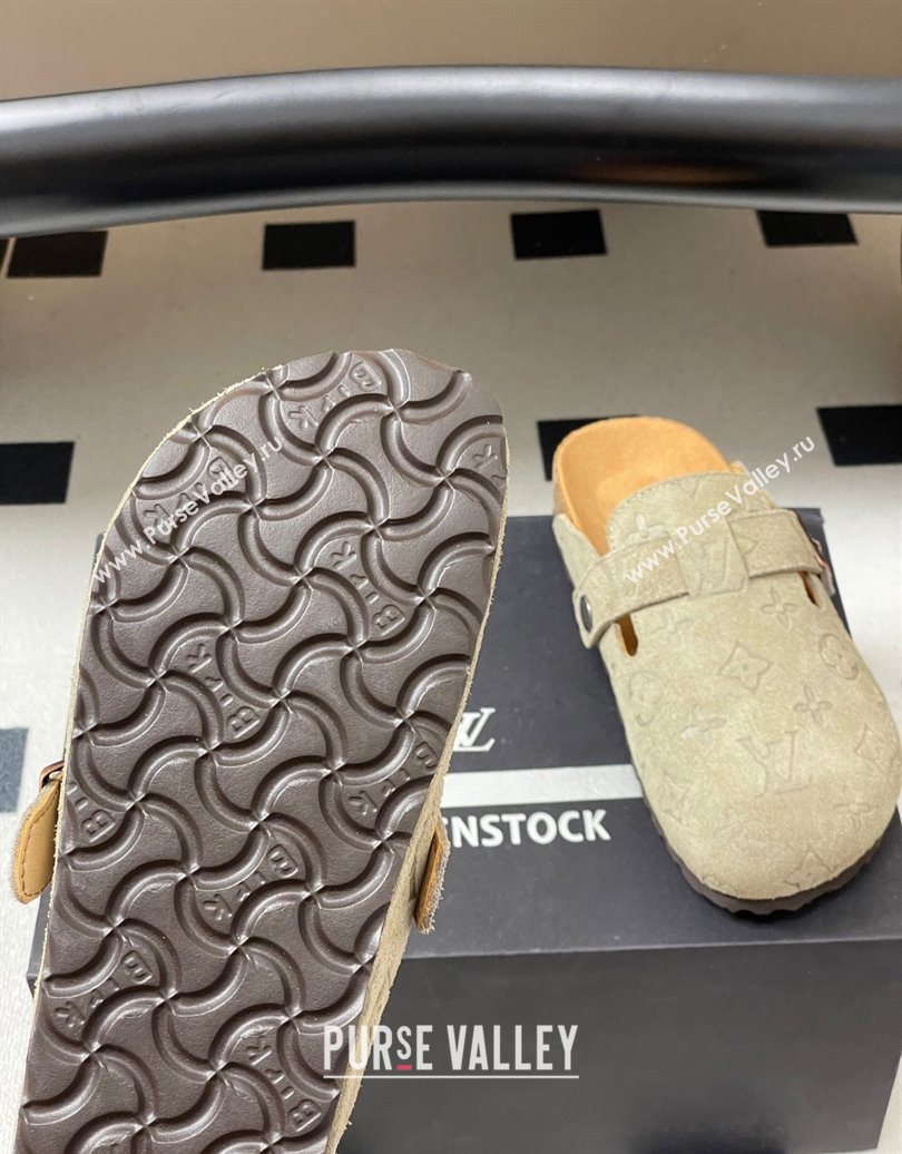 Louis Vuitton LV Cosy Flat Comfort Clog Mules with Buckle Strap in Monogram Suede Grey 2025 1022 (MD-251022113)