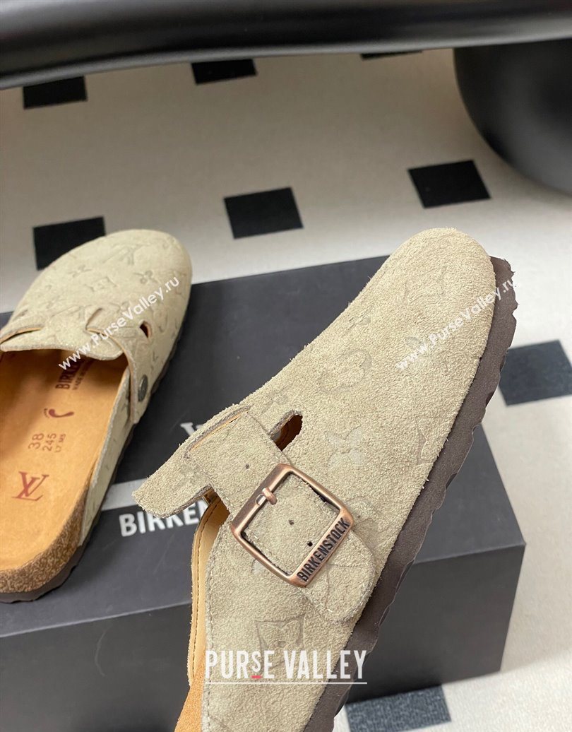 Louis Vuitton LV Cosy Flat Comfort Clog Mules with Buckle Strap in Monogram Suede Grey 2025 1022 (MD-251022113)