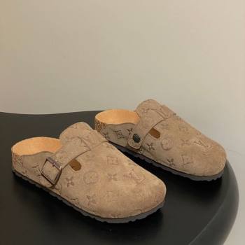 Louis Vuitton LV Cosy Flat Comfort Clog Mules with Buckle Strap in Monogram Suede Brown 2025 1022 (MD-251022114)