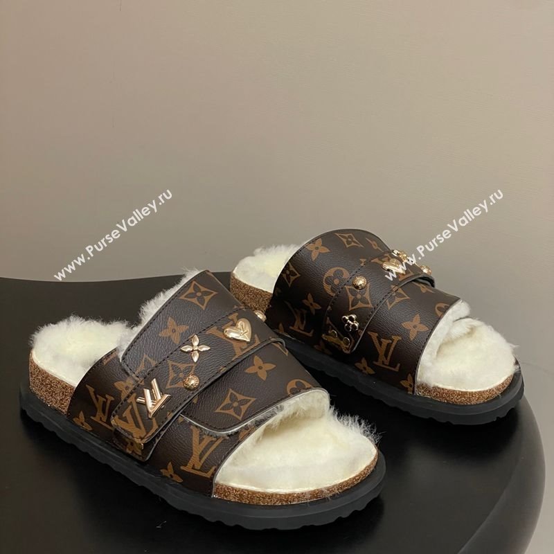 Louis Vuitton x Birkenstock Flat Slides Sandal with Charm Strap in Monogram Canvas and Wool 2025 (MD-251022120)