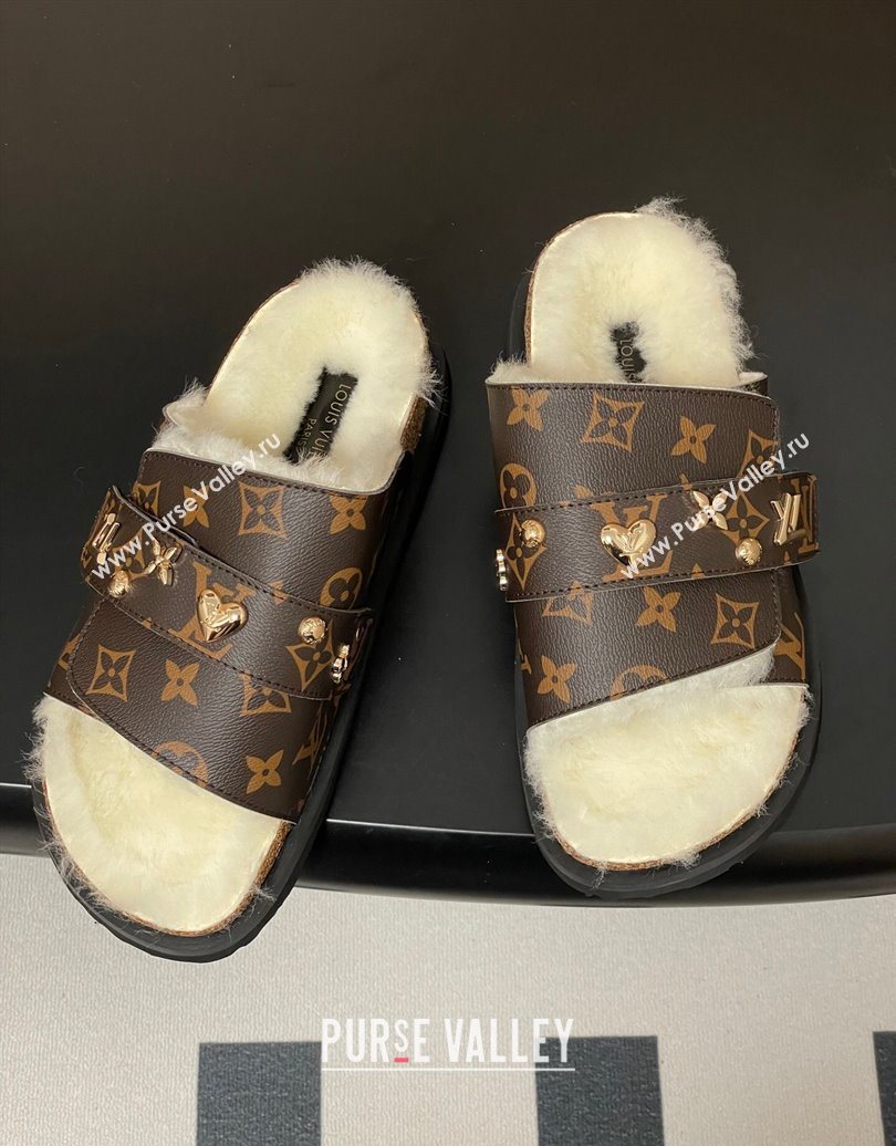 Louis Vuitton x Birkenstock Flat Slides Sandal with Charm Strap in Monogram Canvas and Wool 2025 (MD-251022120)