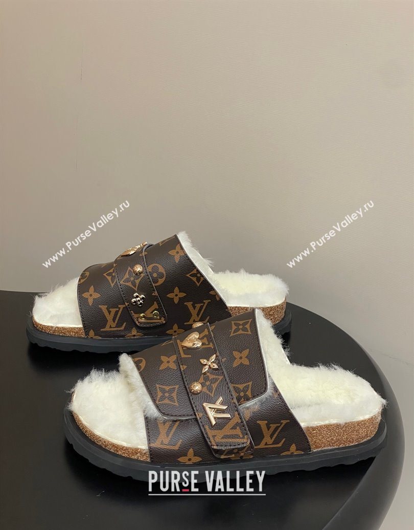 Louis Vuitton x Birkenstock Flat Slides Sandal with Charm Strap in Monogram Canvas and Wool 2025 (MD-251022120)