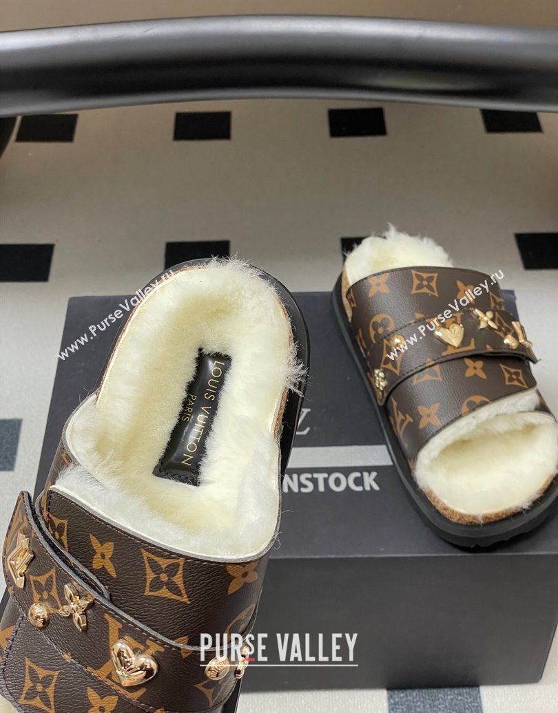 Louis Vuitton x Birkenstock Flat Slides Sandal with Charm Strap in Monogram Canvas and Wool 2025 (MD-251022120)