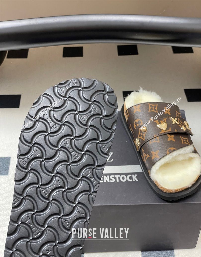 Louis Vuitton x Birkenstock Flat Slides Sandal with Charm Strap in Monogram Canvas and Wool 2025 (MD-251022120)