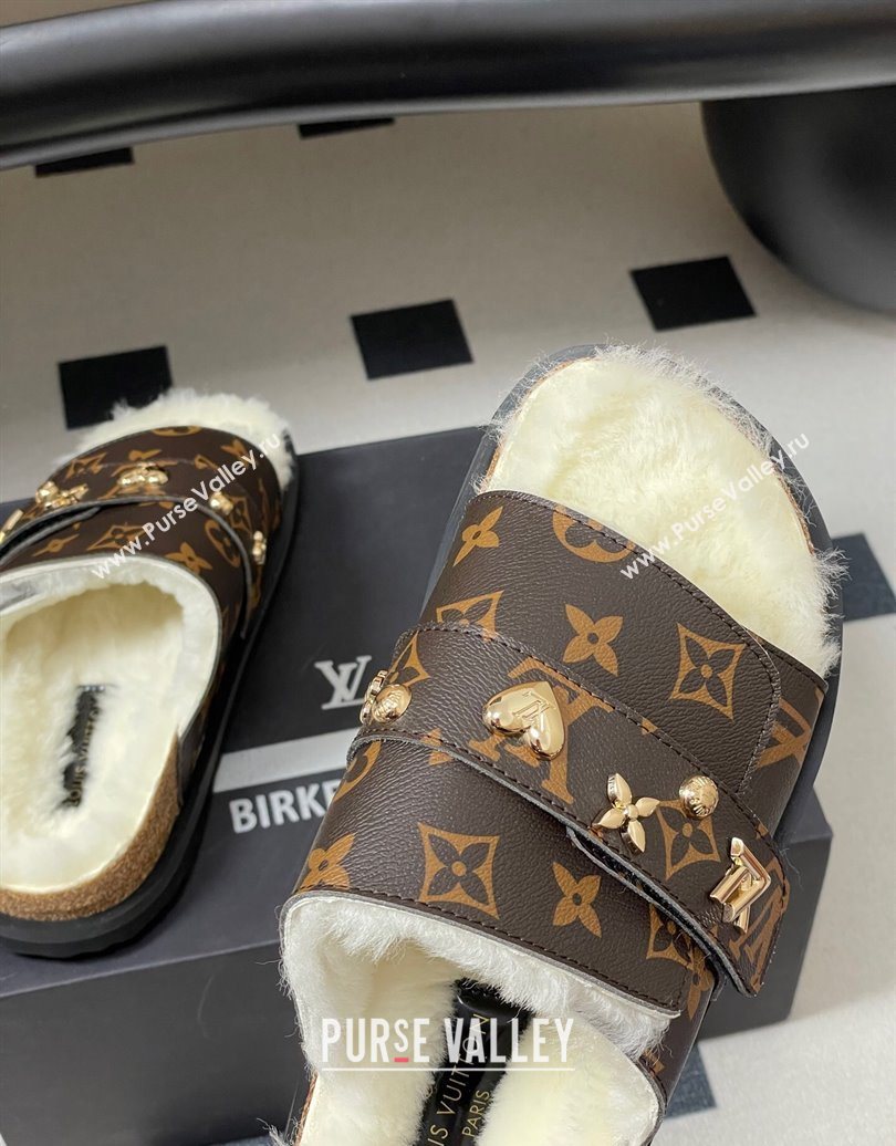 Louis Vuitton x Birkenstock Flat Slides Sandal with Charm Strap in Monogram Canvas and Wool 2025 (MD-251022120)