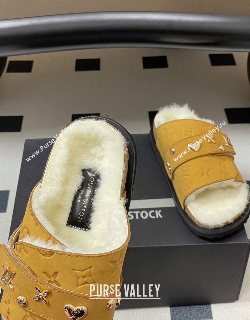 Louis Vuitton x Birkenstock Flat Slides Sandal with Charm Strap in Suede and Wool Yellow 2025 (MD-251022123)