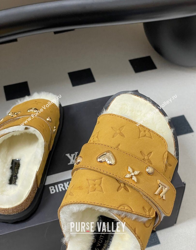 Louis Vuitton x Birkenstock Flat Slides Sandal with Charm Strap in Suede and Wool Yellow 2025 (MD-251022123)