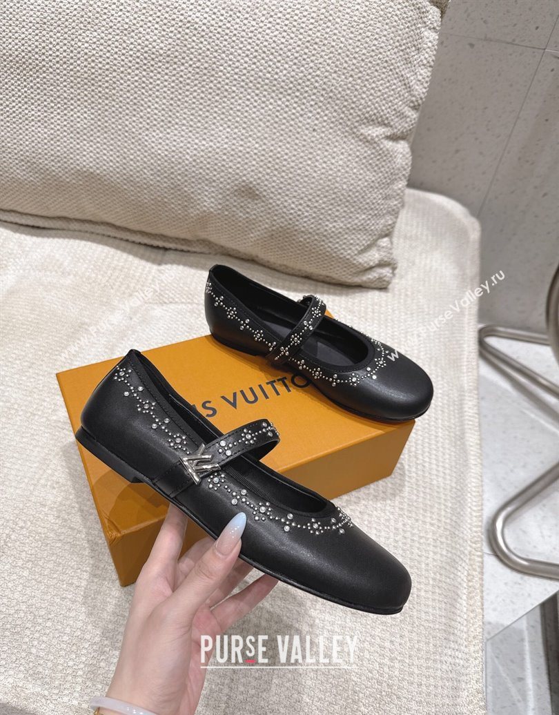 Louis Vuitton Romy Flat Ballerinas Flat in Leather and Studs 1AICXL Black 2025 (MD-251022082)
