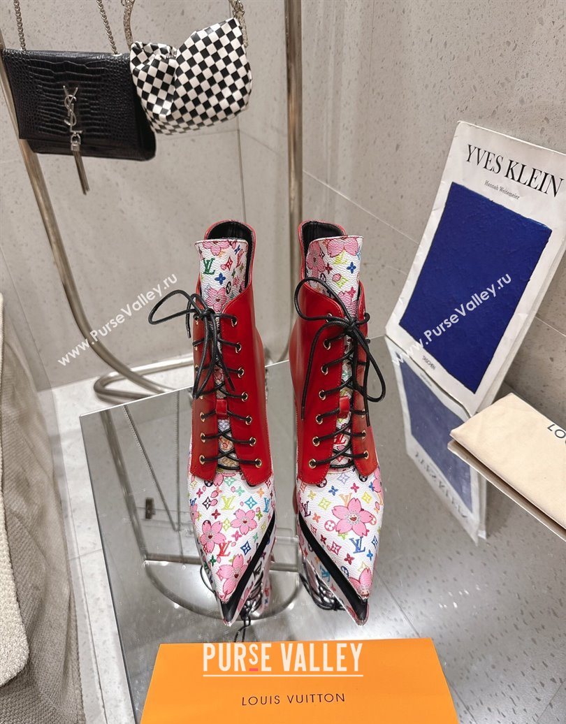Louis Vuitton LV x TM Monogram Canvas and Leather Laced-up Ankle Boots 9cm Red 2025 LV102203 (MD-251022019)