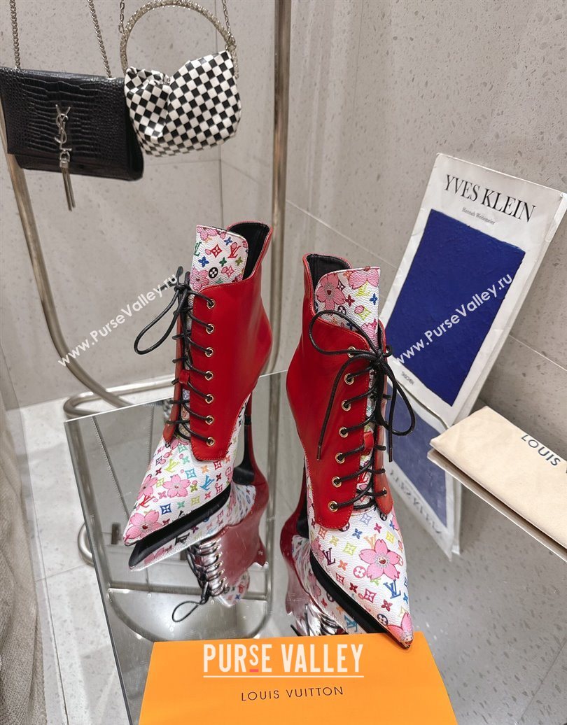Louis Vuitton LV x TM Monogram Canvas and Leather Laced-up Ankle Boots 9cm Red 2025 LV102203 (MD-251022019)