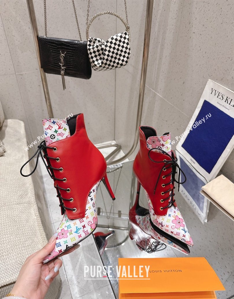 Louis Vuitton LV x TM Monogram Canvas and Leather Laced-up Ankle Boots 9cm Red 2025 LV102203 (MD-251022019)