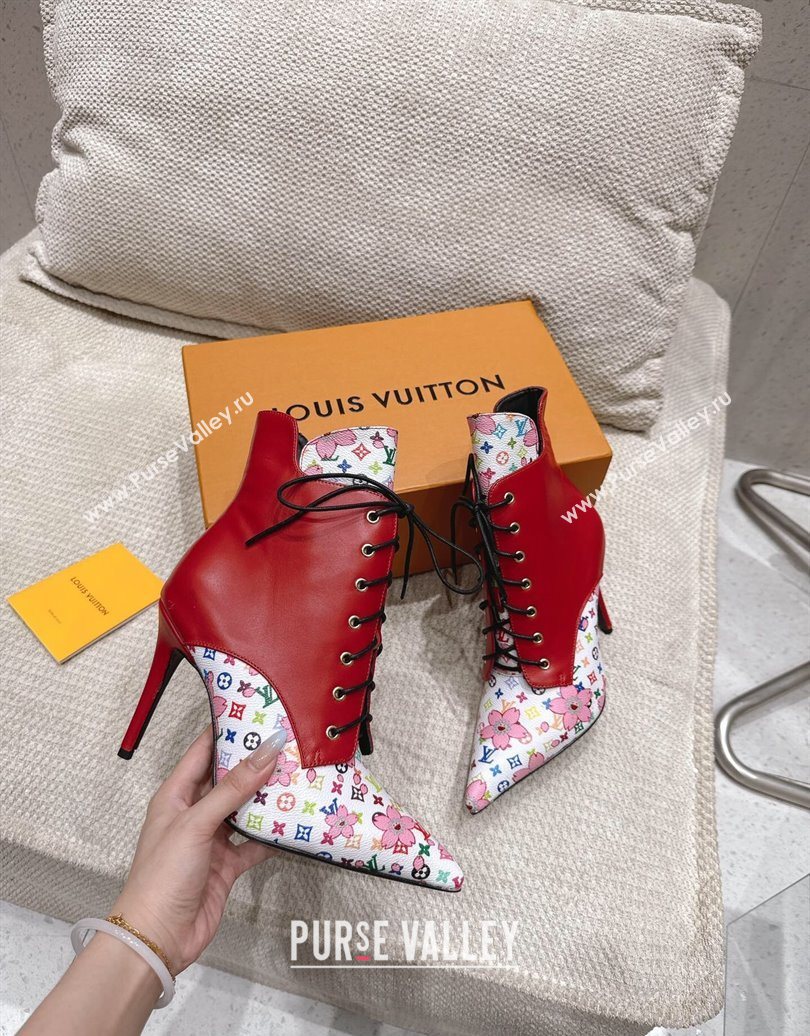 Louis Vuitton LV x TM Monogram Canvas and Leather Laced-up Ankle Boots 9cm Red 2025 LV102203 (MD-251022019)