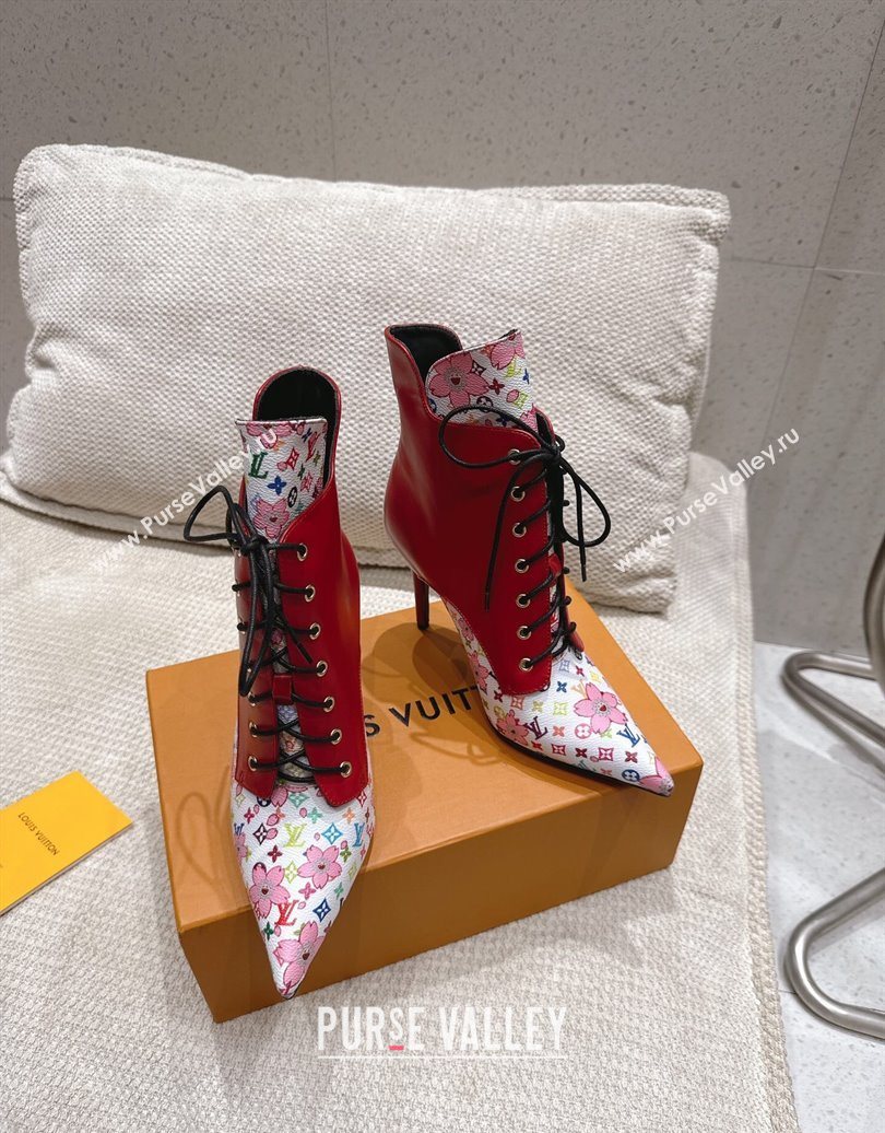 Louis Vuitton LV x TM Monogram Canvas and Leather Laced-up Ankle Boots 9cm Red 2025 LV102203 (MD-251022019)