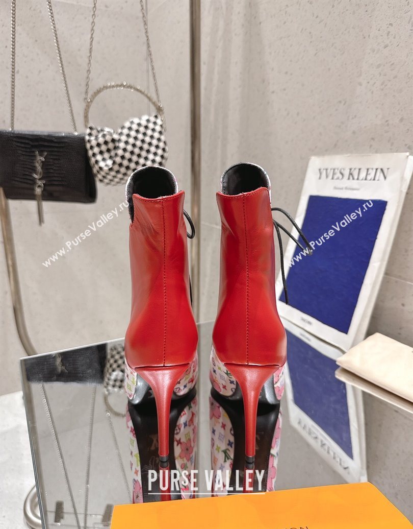 Louis Vuitton LV x TM Monogram Canvas and Leather Laced-up Ankle Boots 9cm Red 2025 LV102203 (MD-251022019)