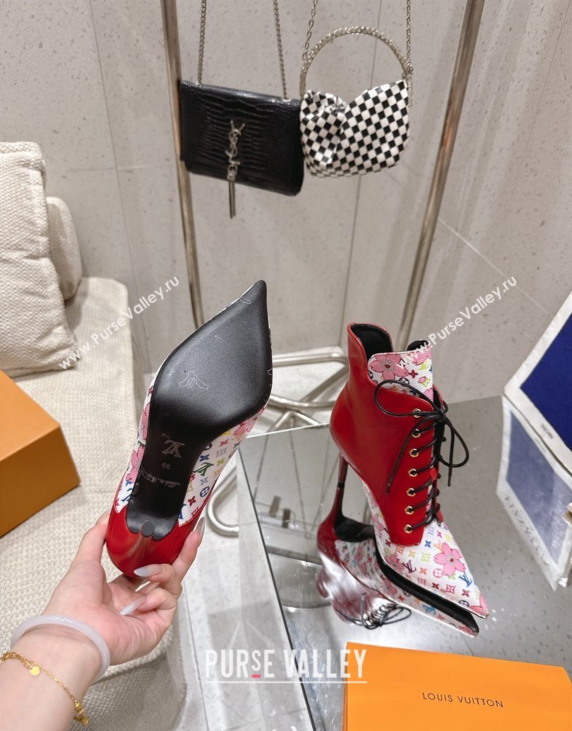 Louis Vuitton LV x TM Monogram Canvas and Leather Laced-up Ankle Boots 9cm Red 2025 LV102203 (MD-251022019)