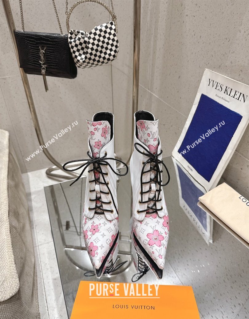 Louis Vuitton LV x TM Monogram Canvas and Leather Laced-up Ankle Boots 9cm White 2025 LV102203 (MD-251022020)